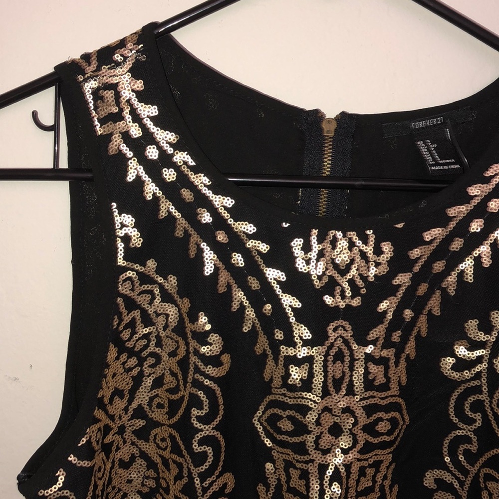 Black crop top with gold sequin detail